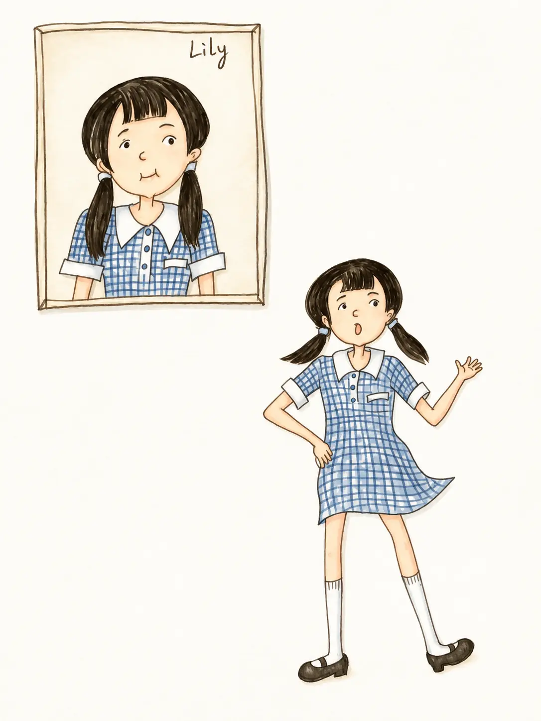 Lily Griffin standing beside her school portrait